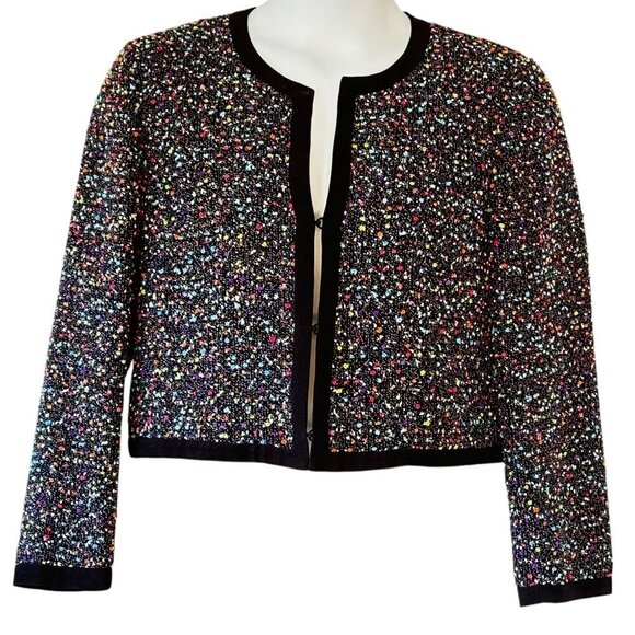 Diane Von Furstenberg Emery Black Multicolor Boucle Tweed Jacket Women's Size 14 - Picture 3 of 12